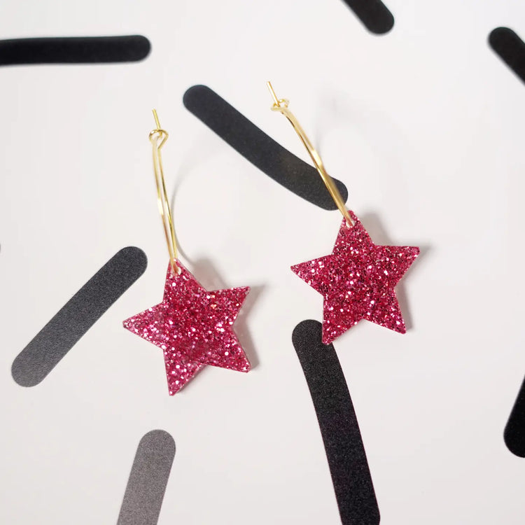 Glitter Star Hoop Earrings