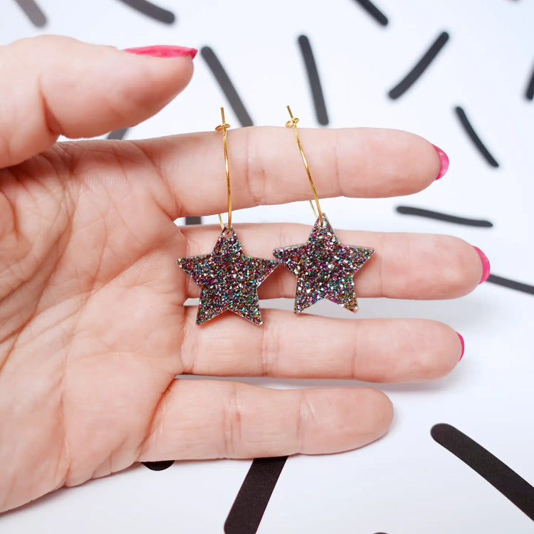 Glitter Star Hoop Earrings
