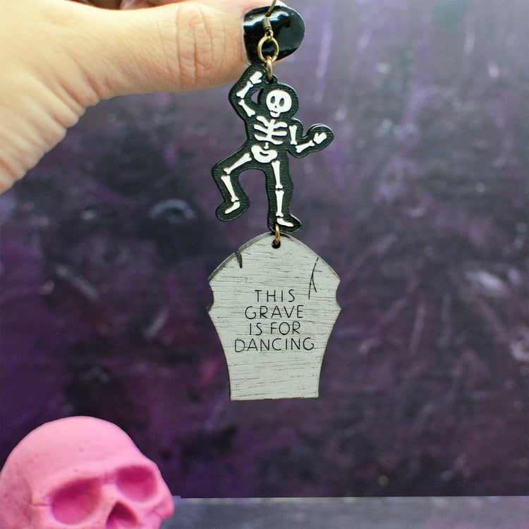 Halloween Dancing Skeleton Statement Earrings