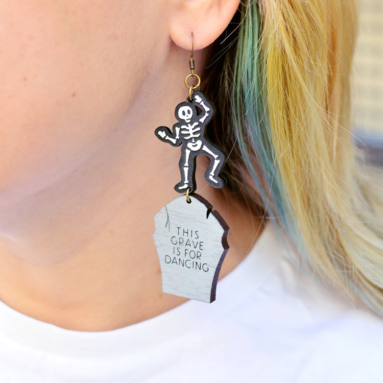 Halloween Dancing Skeleton Statement Earrings