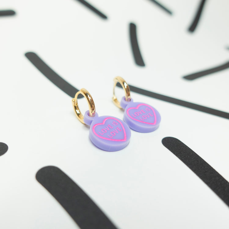 Love Is Love Retro Love Heart Huggies Earrings