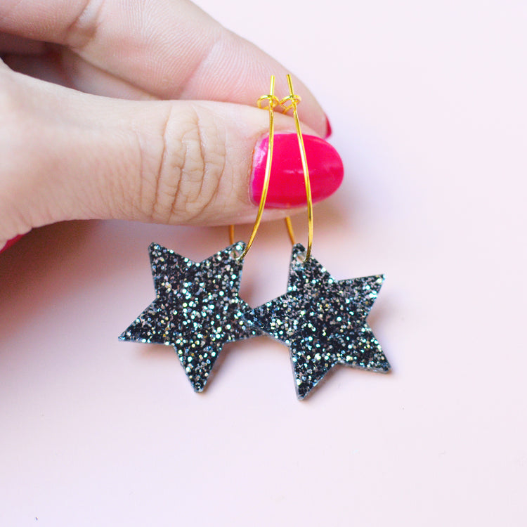 SUPER SECONDS Glitter Star Hoop Earrings