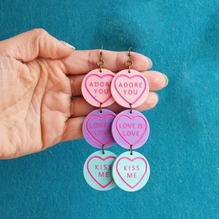 Valentines Sweetie Love Heart Statement Earrings