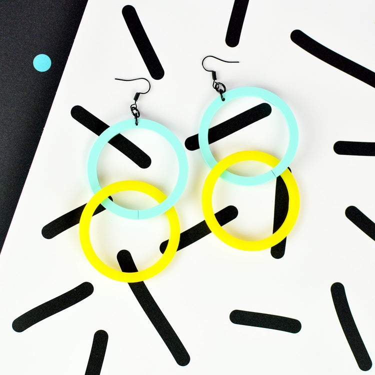 Infinity Hoop Statement Earrings - Mint/Yellow