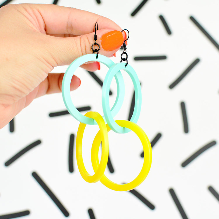 Infinity Hoop Statement Earrings - Mint/Yellow