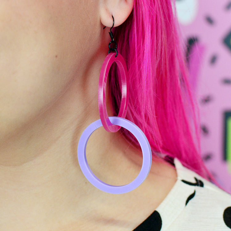 Infinity Hoop Statement Earrings - Pink/Purple