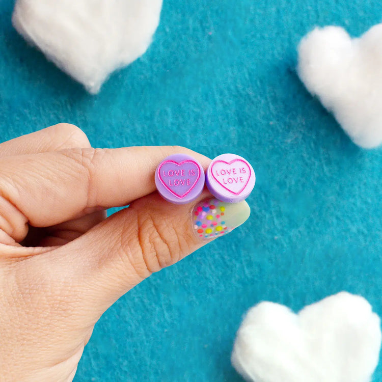 Valentines Sweetie Love Heart Love is Love Lilac Stud Earrings