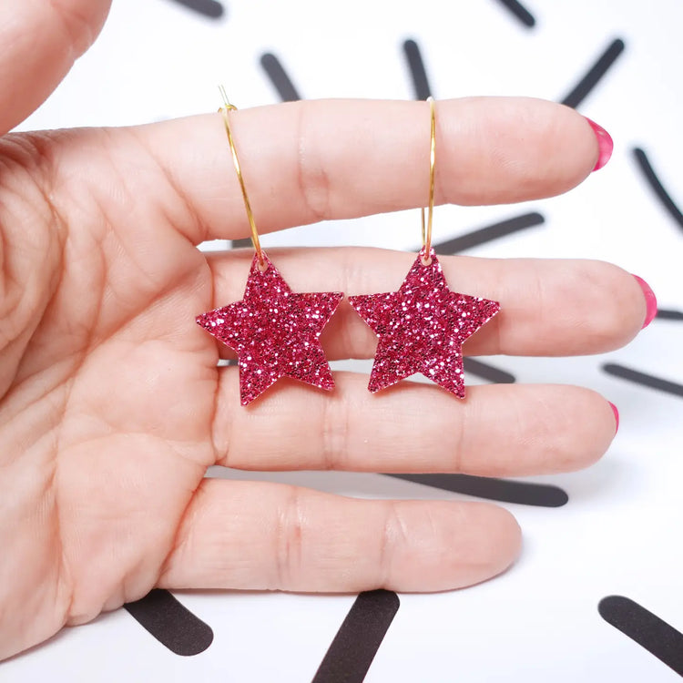 Glitter Star Hoop Earrings
