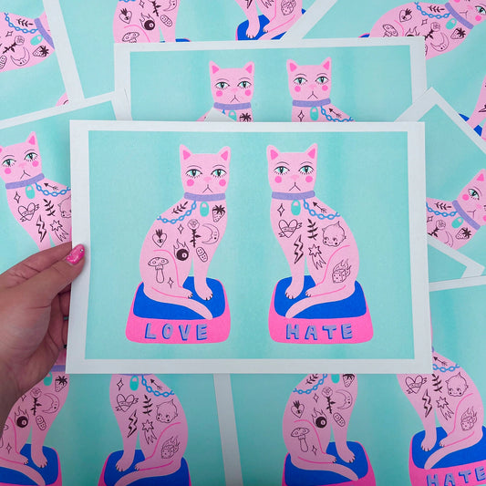 Love Hate Cats A4 Print