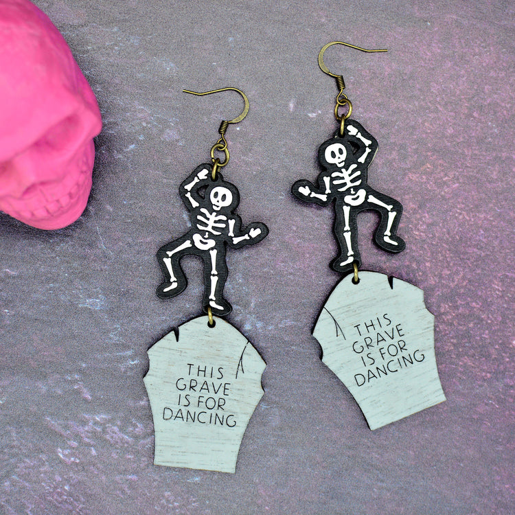 Halloween Dancing Skeleton Statement Earrings