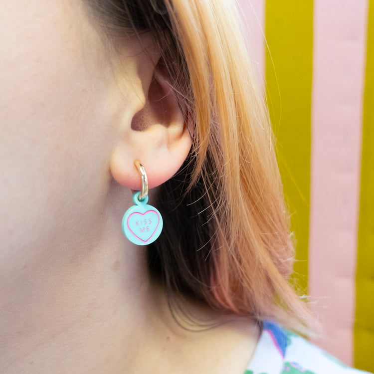 Kiss Me Love Heart Huggies Earrings