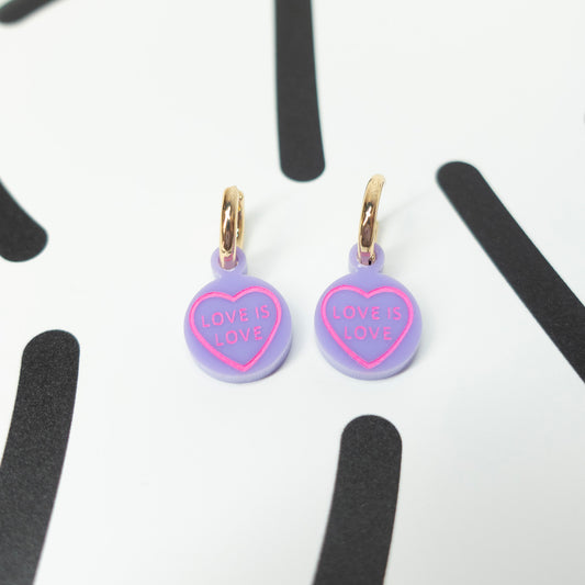 Love Is Love Retro Love Heart Huggies Earrings