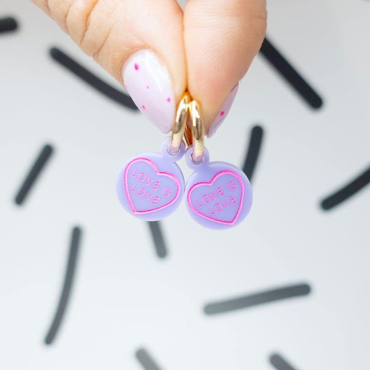 Love Is Love Retro Love Heart Huggies Earrings