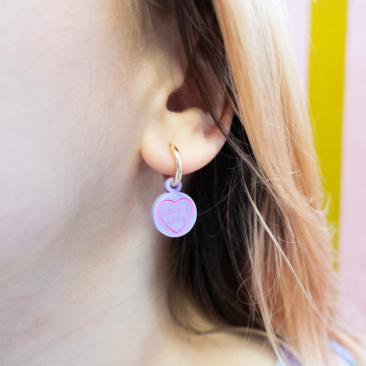 Love Is Love Retro Love Heart Huggies Earrings
