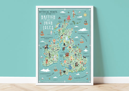 Mythical Beasts of the British Isles Map A3 Print