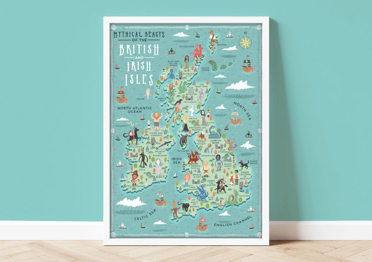 Mythical Beasts of the British Isles Map A3 Print