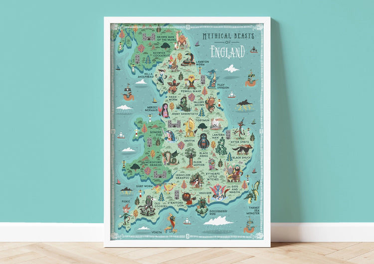 Mythical Beasts of England Map A3 Print
