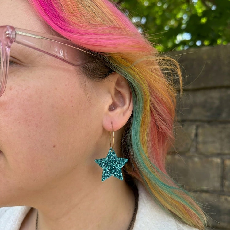 Glitter Star Hoop Earrings