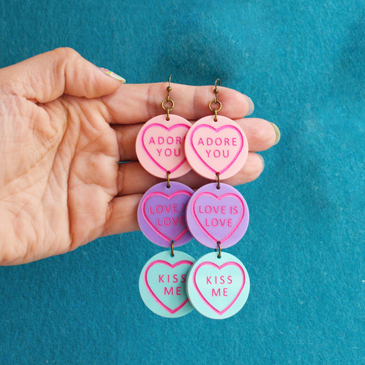 Valentines Sweetie Love Heart Statement Earrings
