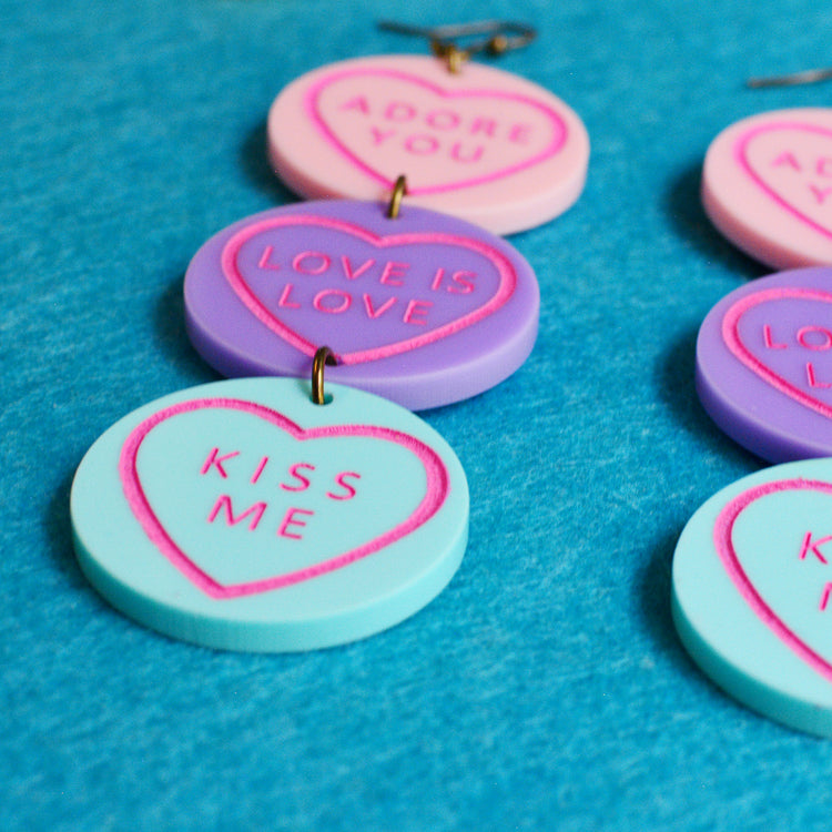 Valentines Sweetie Love Heart Statement Earrings