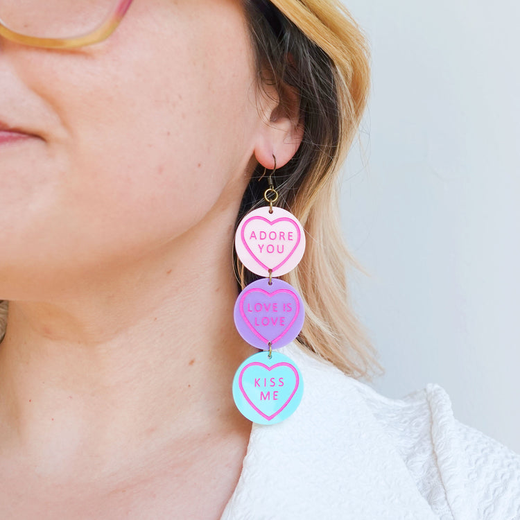 Valentines Sweetie Love Heart Statement Earrings