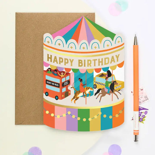 Fairground Carousel Shaped Birthday Card