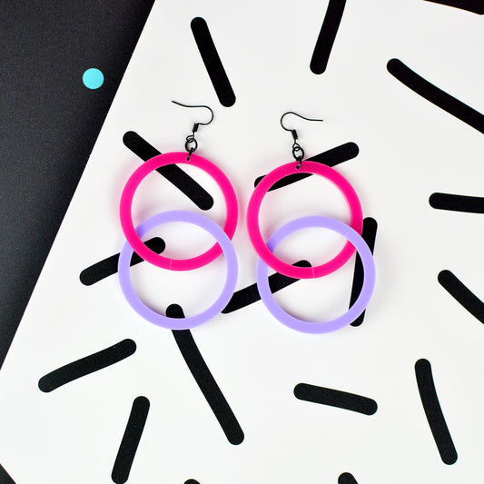 Infinity Hoop Statement Earrings - Pink/Purple