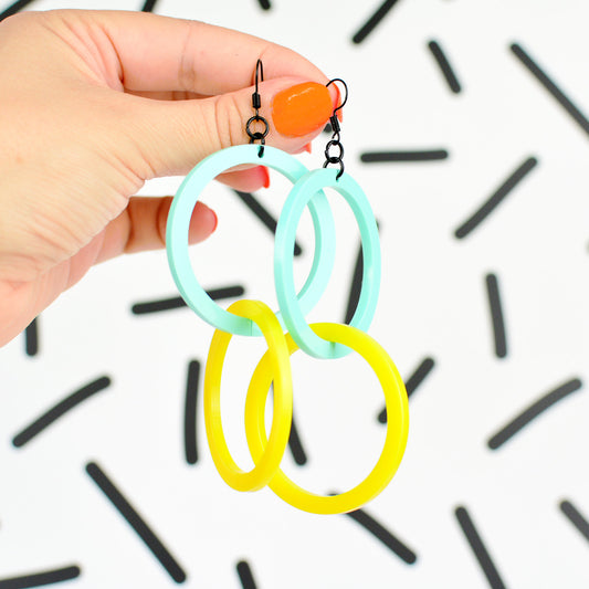 Infinity Hoop Statement Earrings - Mint/Yellow