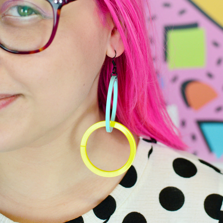 Infinity Hoop Statement Earrings - Mint/Yellow